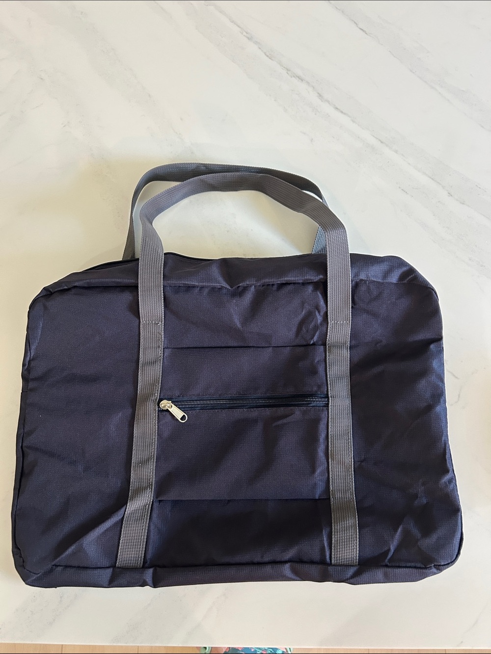 Classic Navy Travel Tote Bag with Gray Straps